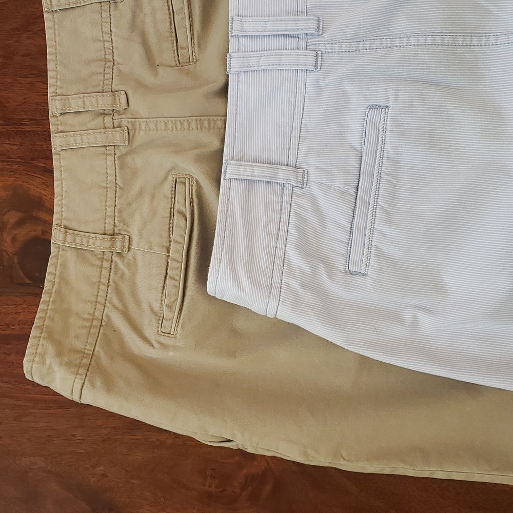 MERONA Skirt Bundle Size 10 Lot of 2 Tan Cotton Chino & Blue Seersucker - Picture 6 of 10